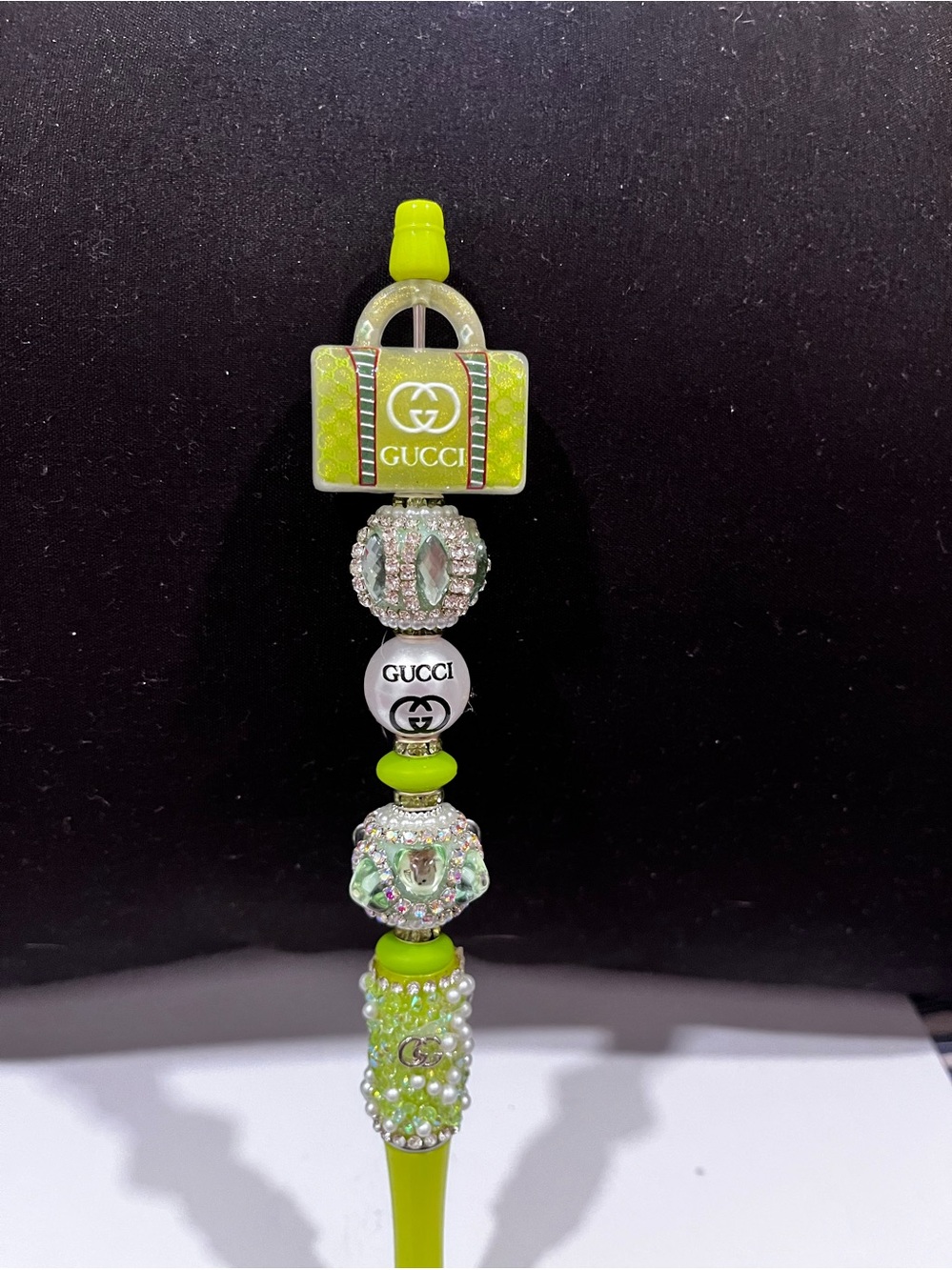 Fashion designer lime Green purse focal fancy beaded pen
